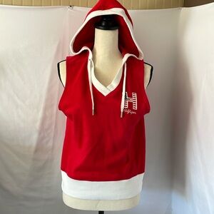 Tommy Hilfiger sport red hooded vest style top V-neck size small‎